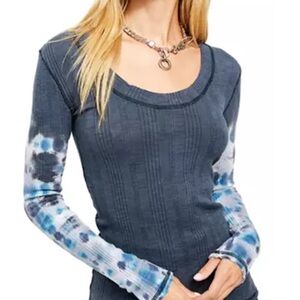 Free People Big Sur Blue Tie Dye Long Sleeve Top XS